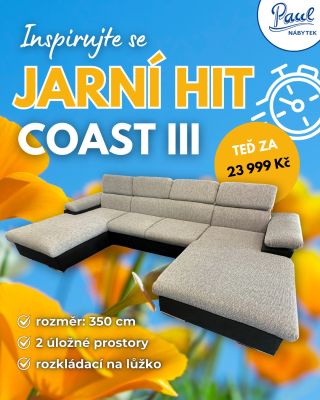 Další jarní hit je tady! Objevte dokonalou kombinaci moderního designu a praktičnosti s naší sedací soupravou Coast III!...
